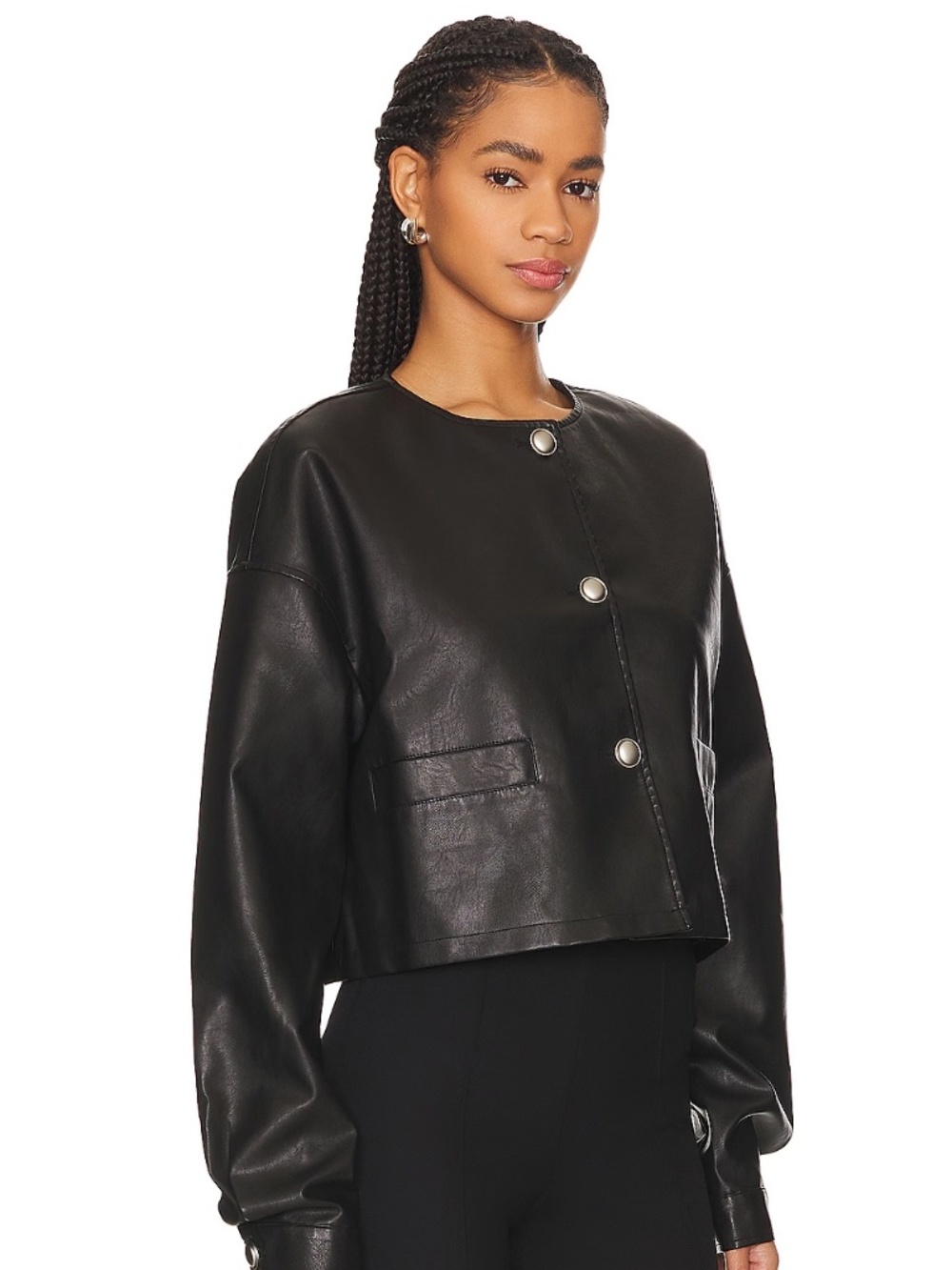 Lioness x Revolve Coco Jacket Onyx Black Faux Leather XS